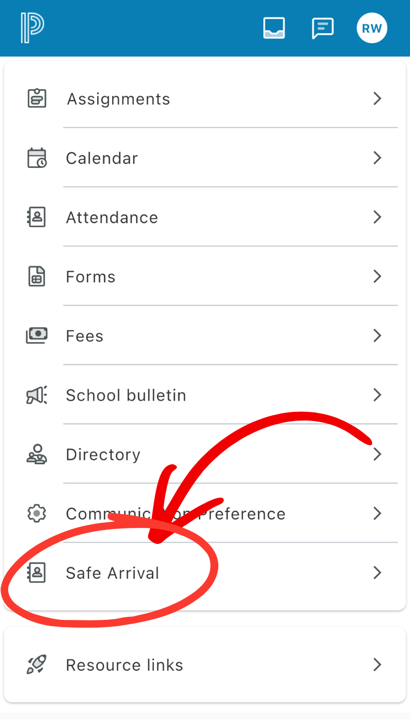 Screenshot of Safe Arrival found in Power School